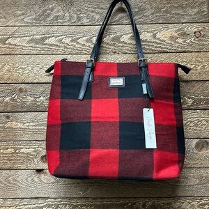 Charlie Paige Red and Black plaid Shoulder tote NWT